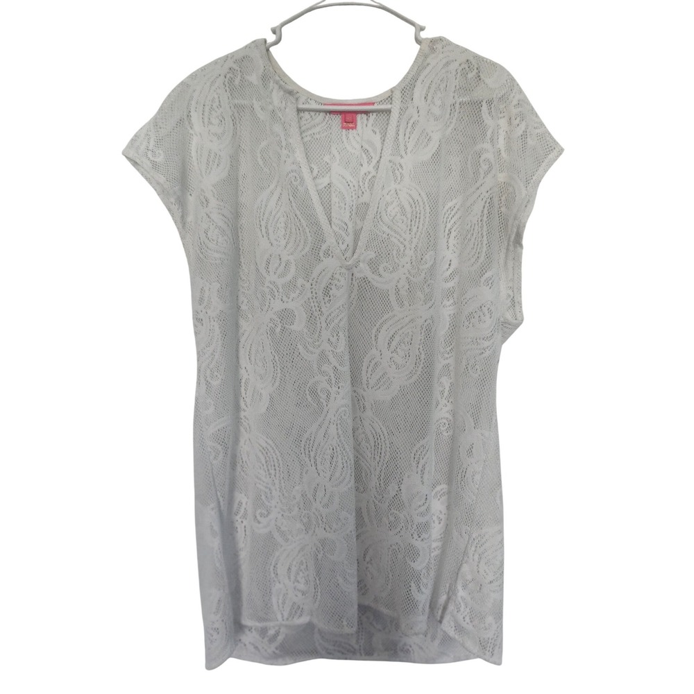 Lilly Pulitzer White Paisley Lace Swimsuit Cover Up V-Neck Cap Sleeve XS‎ Bech